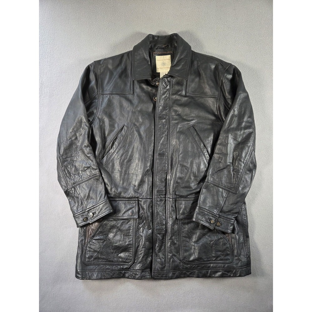 Territory Ahead Jacket Mens XL Black Leather Car Coat Zip Mid Length Lined